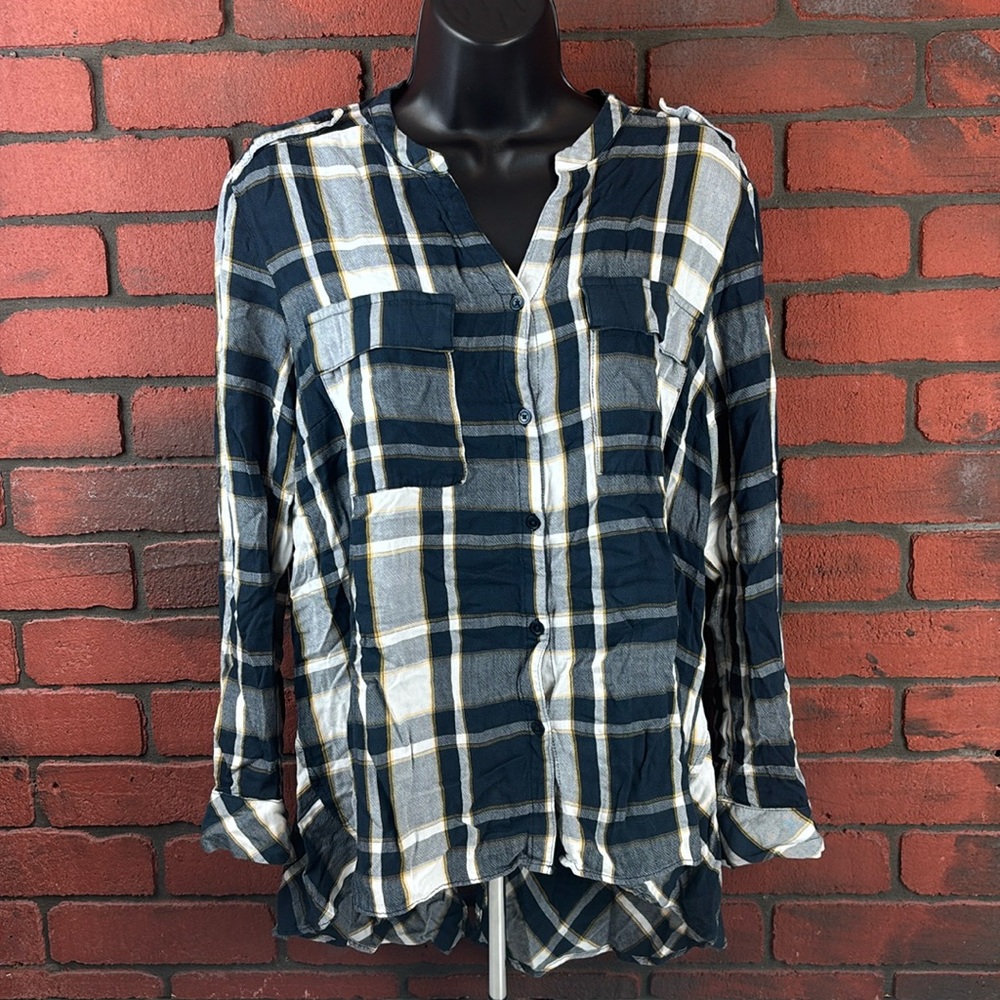 Jones New York Shirt Womans XL Plaid Long Sleeve